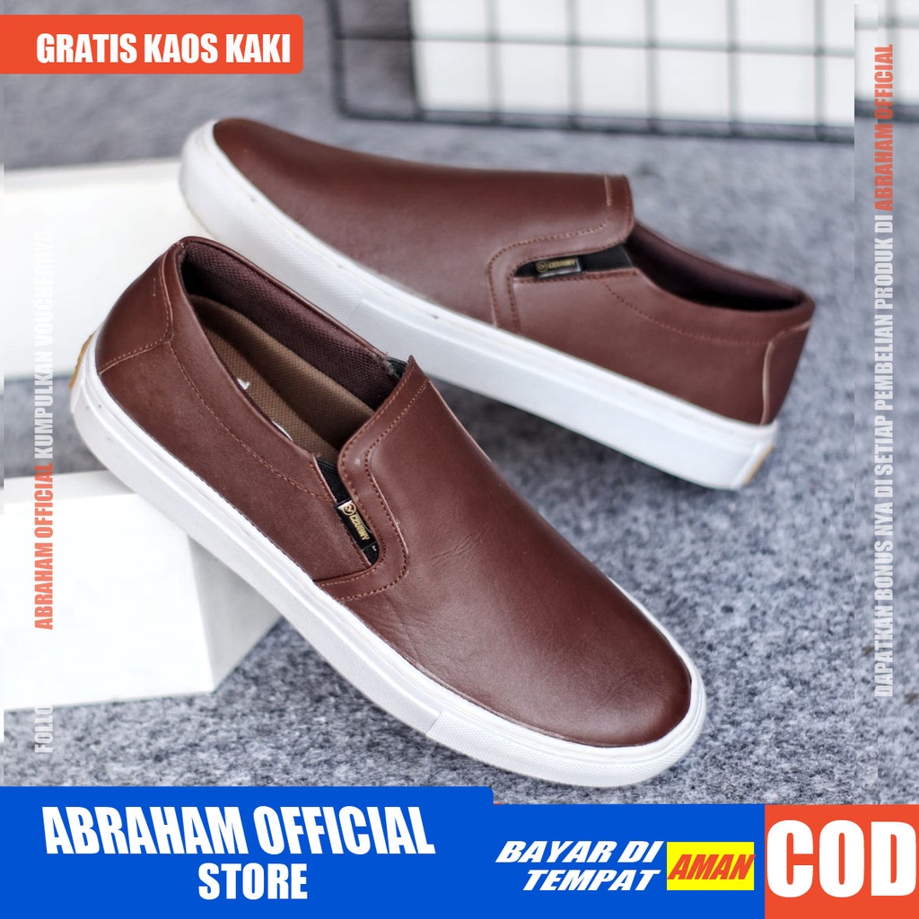 ABRHM x MITH Sepatu Slip on Casual Kulit Asli Kasual Slop Formal Anti Slip Pria Cowok