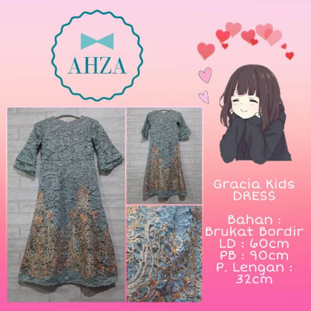 AHZA DRESS GAMIS PESTA ANAK BRUKAT BORDIR CANTIK