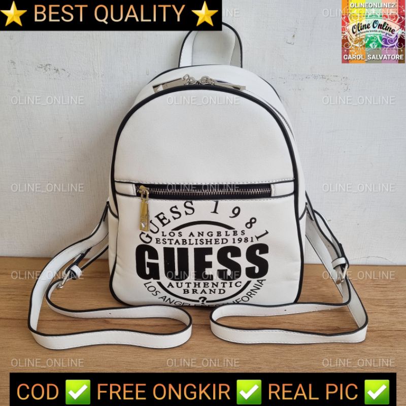 Backpack LA los angeles gs black white tas punggung ransel wanita kekinian medium size kuliah roomy