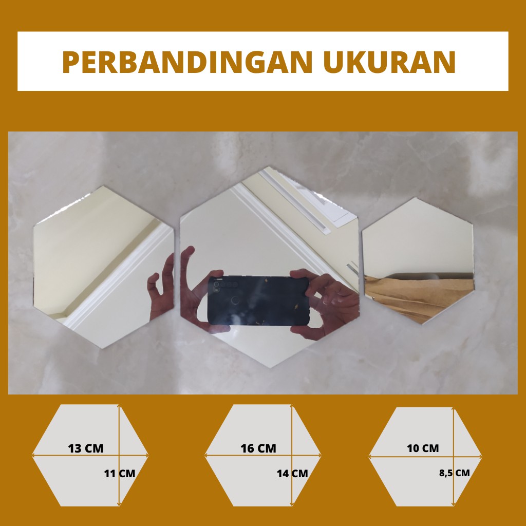 MINIMALY Cermin Hexagonal (cermin asli) 16x14 Cermin aesthetic Kaca Cermin Dinding Cermin tempel-5