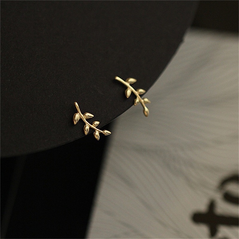 925 Sterling Silver Anting Gaya Eropa 14K Gold untuk Wanita Sederhana Cabang Zaitun Anting Manis Lucu Perhiasan Siswa