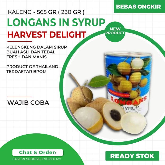 

Kalengbuah- Harvest Delight Longans 56 7Gr/Lengkeng Kaleng/Longan Kaleng -Buah-Kaleng.