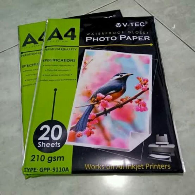 

Kertas Foto / Glossy Photo Paper V-TEC Tebal 210 Gr Gsm Gram
