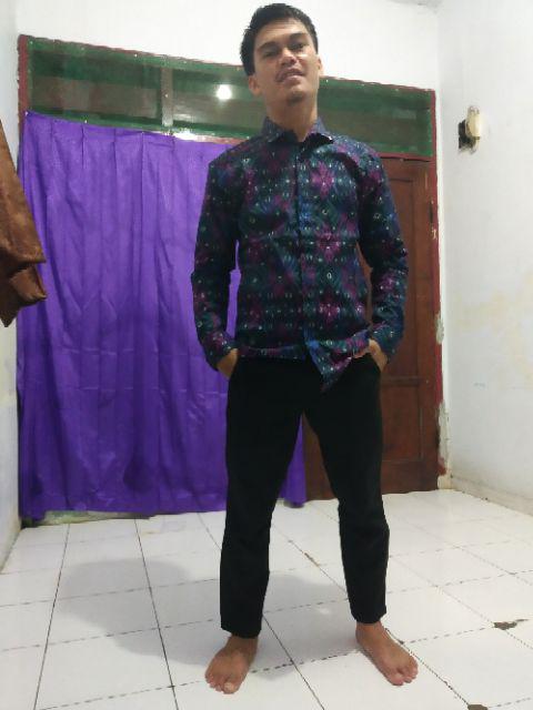 Kemeja Batik Pria Lengan Panjang Motif  Songket Green Snow Hijau Slimfit Stretch Batik Modern