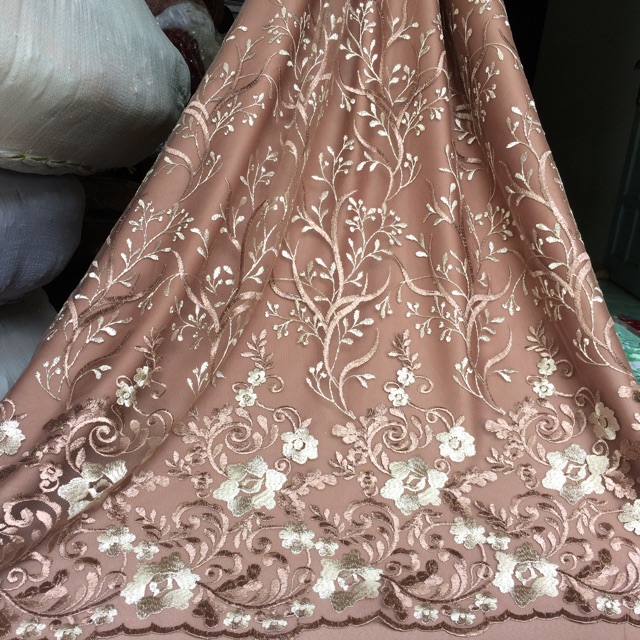 Kain tulle akar bordir non mutiara/kain kebaya dan gaun