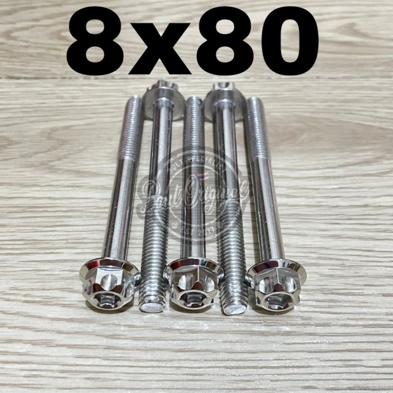 baut probolt 8x80 mm stainless new model drat 12 panjang 8 cm ukuran 12 silver gs1 gear 2 kunci belimbing heng