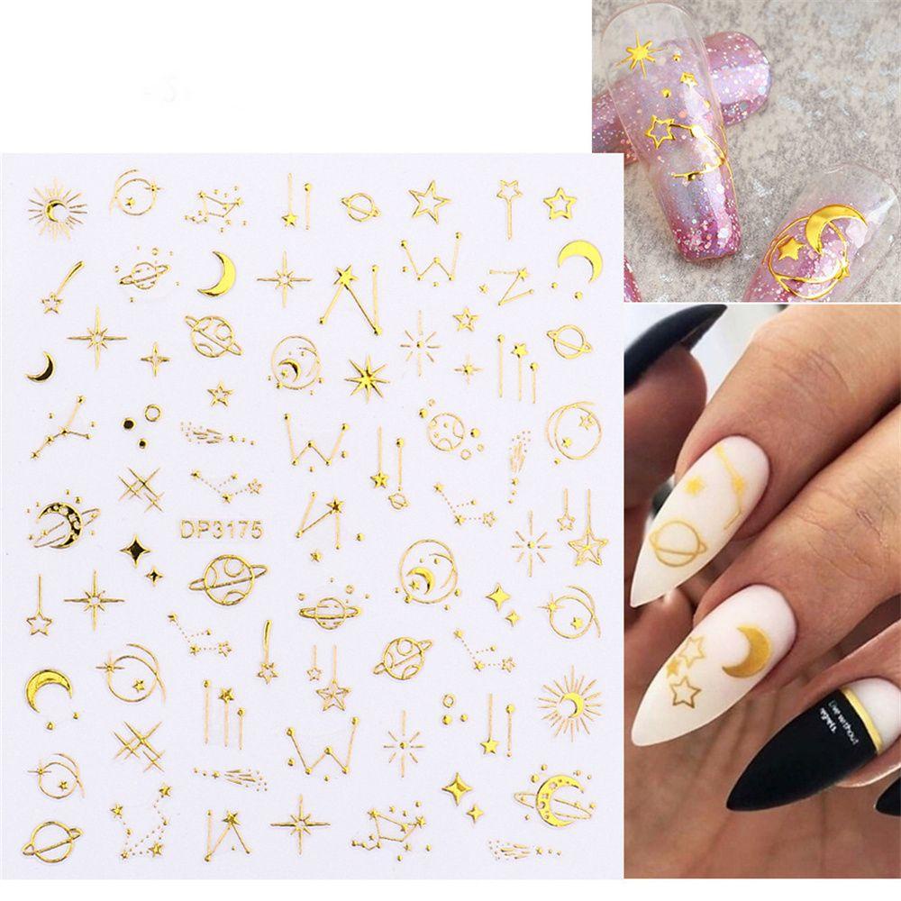 Preva 3D Stiker Kuku Nail Art Silver Gold Waved Lines Garis Garis Transfer Stiker