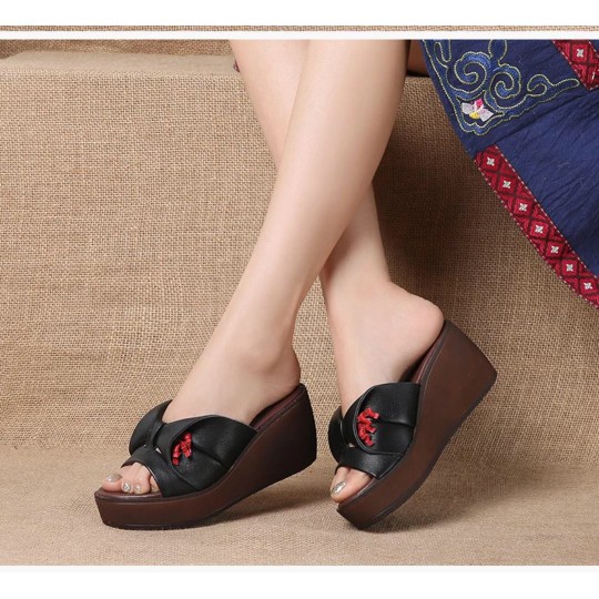 Sandal Wedges Wanita Valerie Hitam SANTAI MURAH LUCU IMPORT