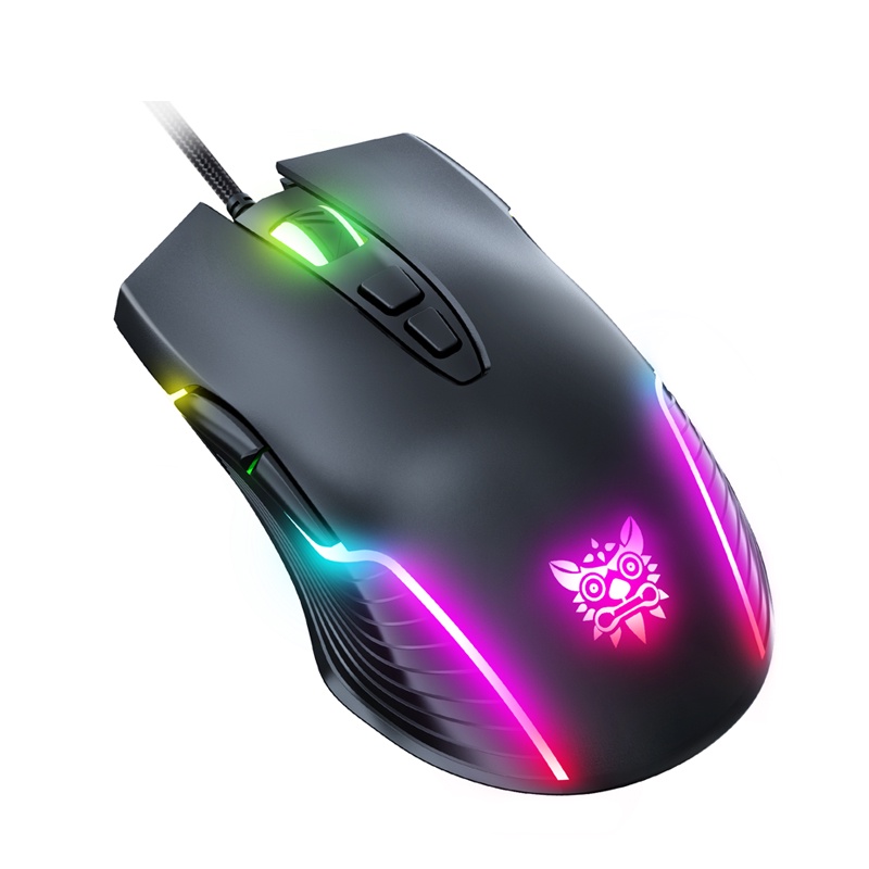 Onikuma CW905 Hitam RGB Wired Gaming Mouse USB Game Mice 7 Tombol Desain Pernapasan Warna LED