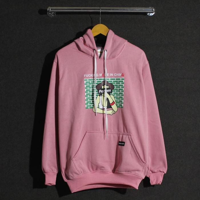 Jaket Sweater Problem Pink Murah Jumper Distro/Hoodie Pria Premium