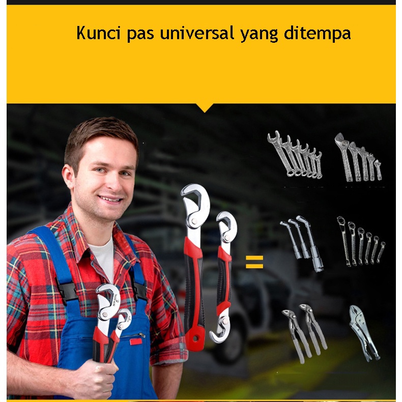 (Dalam stok, dikirim dari Jakarta)Car carry universal wrench tool set activity large opening wrench universal pipe wrench Bahasa Jerman multi-fungsi quick wrench live mouth 48 in 1 live mouth wrench perbaikan mobil rumah