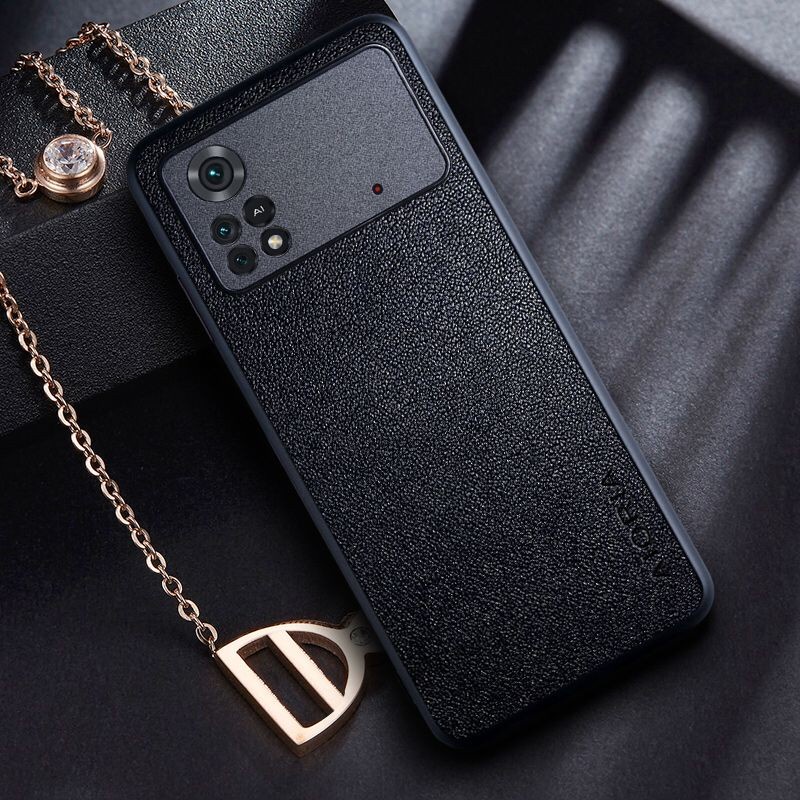 POCO M4 PRO 4G CASING LEATHER CASE PREMIUM LEATHER COVER SOFTCASE SILICONE AIORIA - BLACK