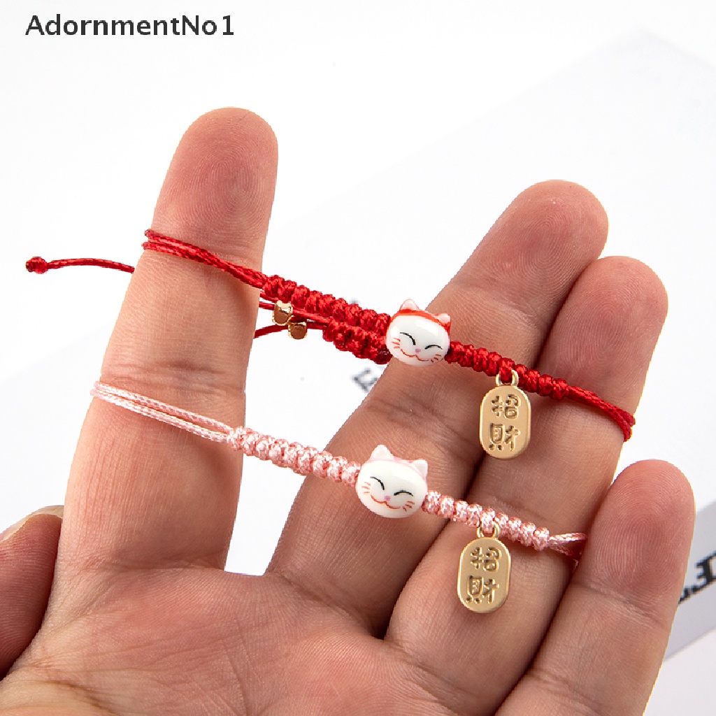 (AdornmentNo1) Gelang Tangan Tali Handmade Aksen Kucing Keberuntungan Untuk Pasangan / Pria / Wanita