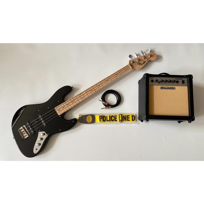 Gitar Bass Fender Jazz Bass Hitam + Ampli Bastille + Kabel & Strap