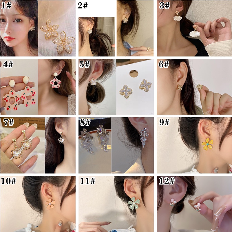 Crystal Flower Earrings Fashion Double-layer Hollow Transparent Petal Three-dimensional Earring