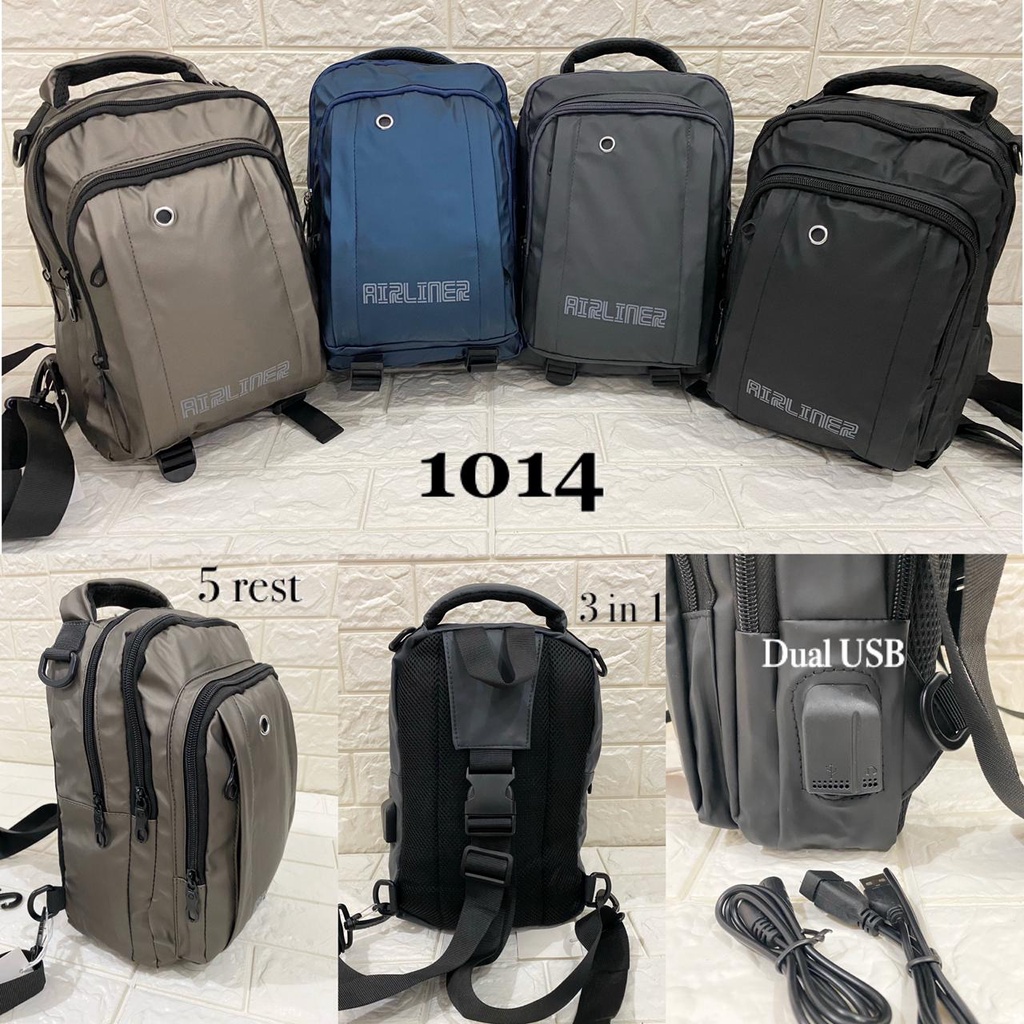 Airliner-1014 Tas 3in1 Ransel Selempang Pria Anti Air Sling bag Import Ransel ABG Waterproof Trendy