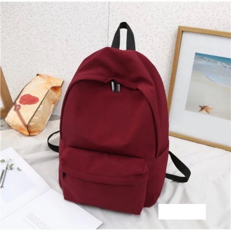 Tas Punggung Backpack Ransel Kanvas Polos Fashion Sekolah