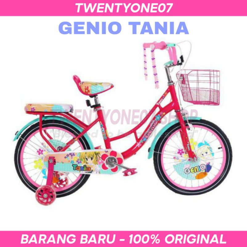 Sepeda Anak Perempuan Cewek Roda 4 Mini Genio Tania By United 12 16 18 Inch Ban Pompa Karakter