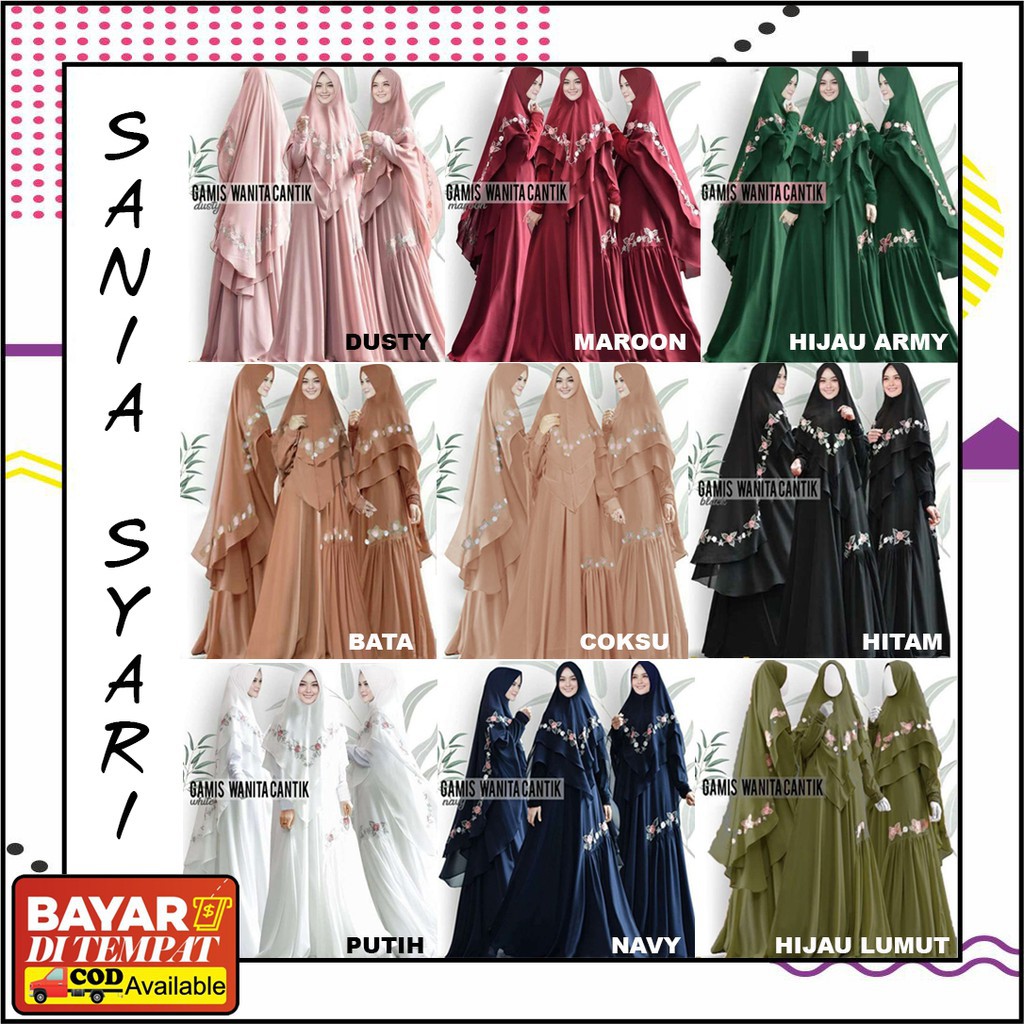 Sania Syari - Gamis Syari - Syari Set - Gamis Polos - Dress - Gamis - Gamis Pesta - Syari - Ori
