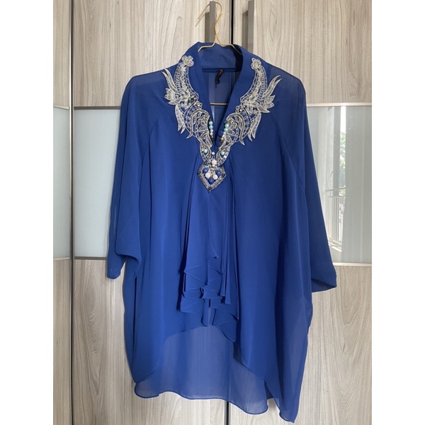 Preloved kaftan top biru elektrik bagus murah