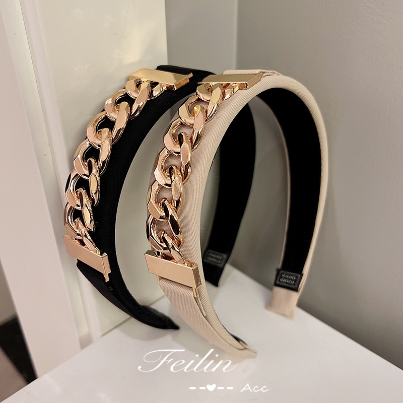 Caliloops Caine Bando Korea Wanita Bandana Rantai Gold Polos Pesta