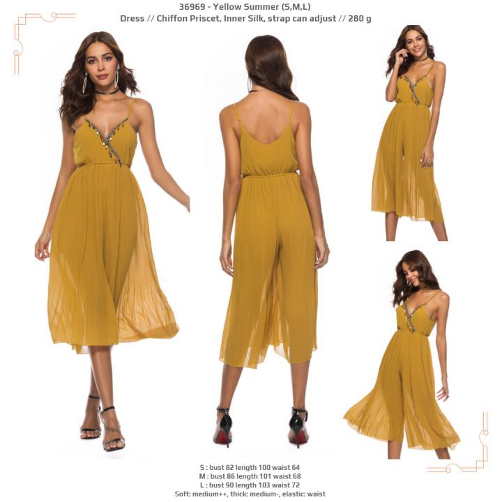 A36969 BAJU JUMPSUIT KUNING CHIFFON PRISCET CANTIK SEKSI ALADIN VERSION FASHION CEWEK IMPOR MURAH