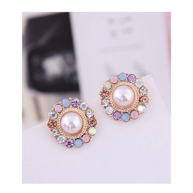 LRC Anting Tusuk Fashion Gold 925 Silver Needle Metal Flash Drill Geometric Round Earrings A58794