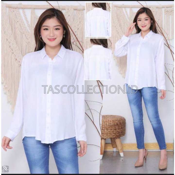 Kemeja wanita Basic lengan panjang bahan Moscrepe-BROKEN WHITE