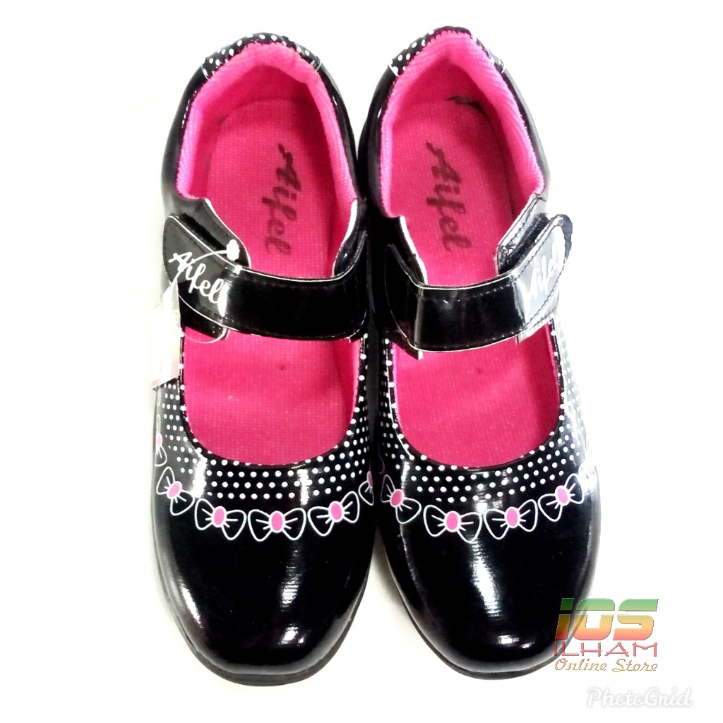 Aifel A.01 Sepatu Pantofel Anak Motif Pita Size 26-35 Hitam Pink