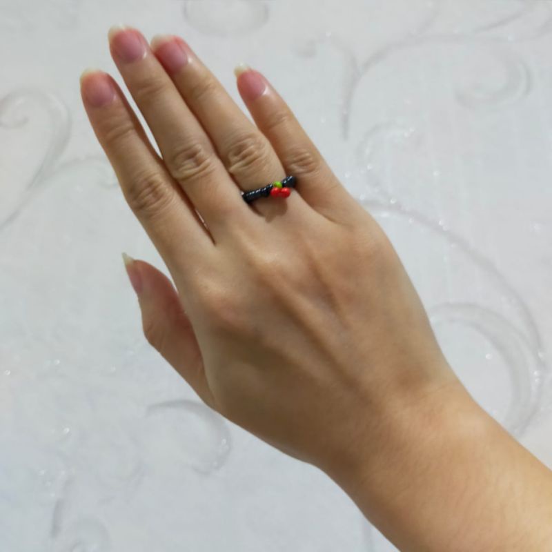 Cincin Cherry Beads Elastis Bohemian Elastic Ring Buah Korean Style