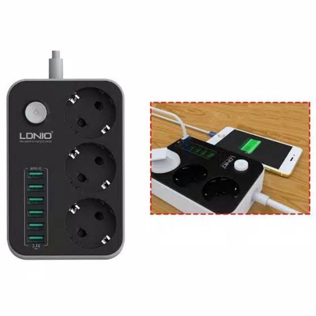 LDNIO SC3631 stop kontak 3 power socket dan 6 USB charging anti static high quality