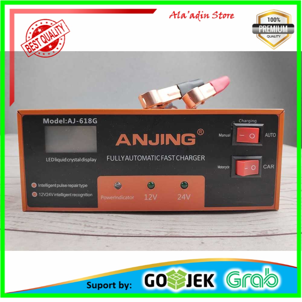 Cuci Gudang ANJING Charger Aki Mobil Motor 130W 12V/24V + LCD - AJ-618G