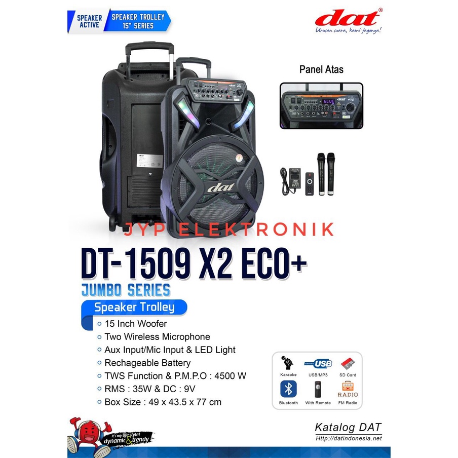 TERMURAH SPEAKER PORTABLE DAT DT 1509 X2 ECO+ / DT 1509X2 ECO + 15 INC