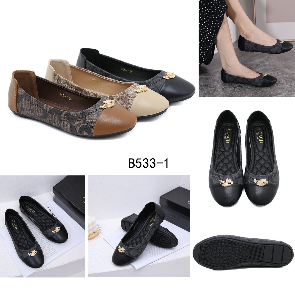 Signature and Leather Flat Shoes B533-1