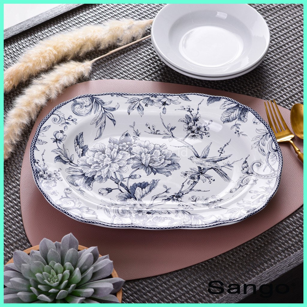  SANGO  Set Piring  Makan Oval Adelaide Blue Isi 2 Shopee 