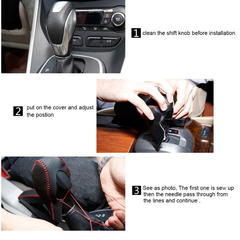 Kulit Asli Mobil Gear Shift Knob Protection Cover Gear Shift Collars Cover Untuk Ford Fiesta MK7 2009-2013 AT Aksesoris