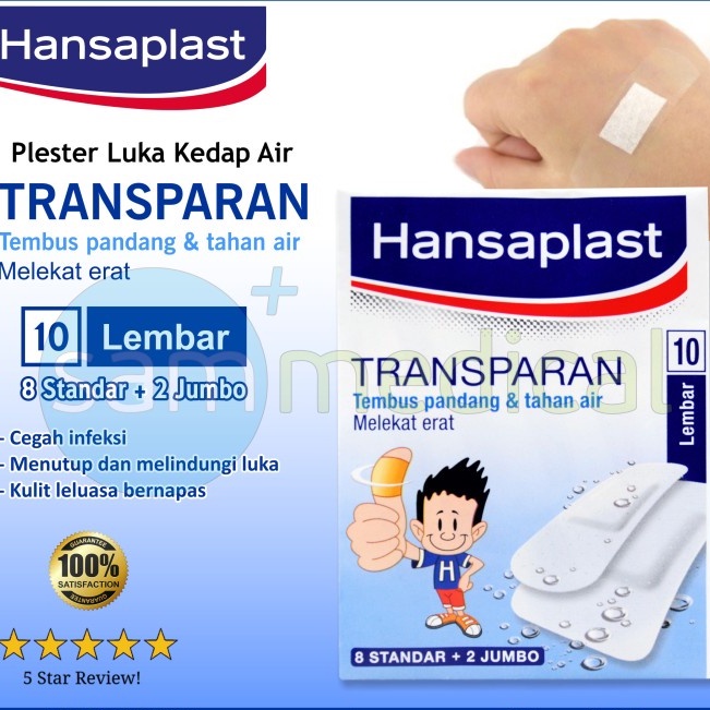 Hansaplast Plester Transparan Kedap Air - 10pcs (8 Standar + 2 Jumbo)