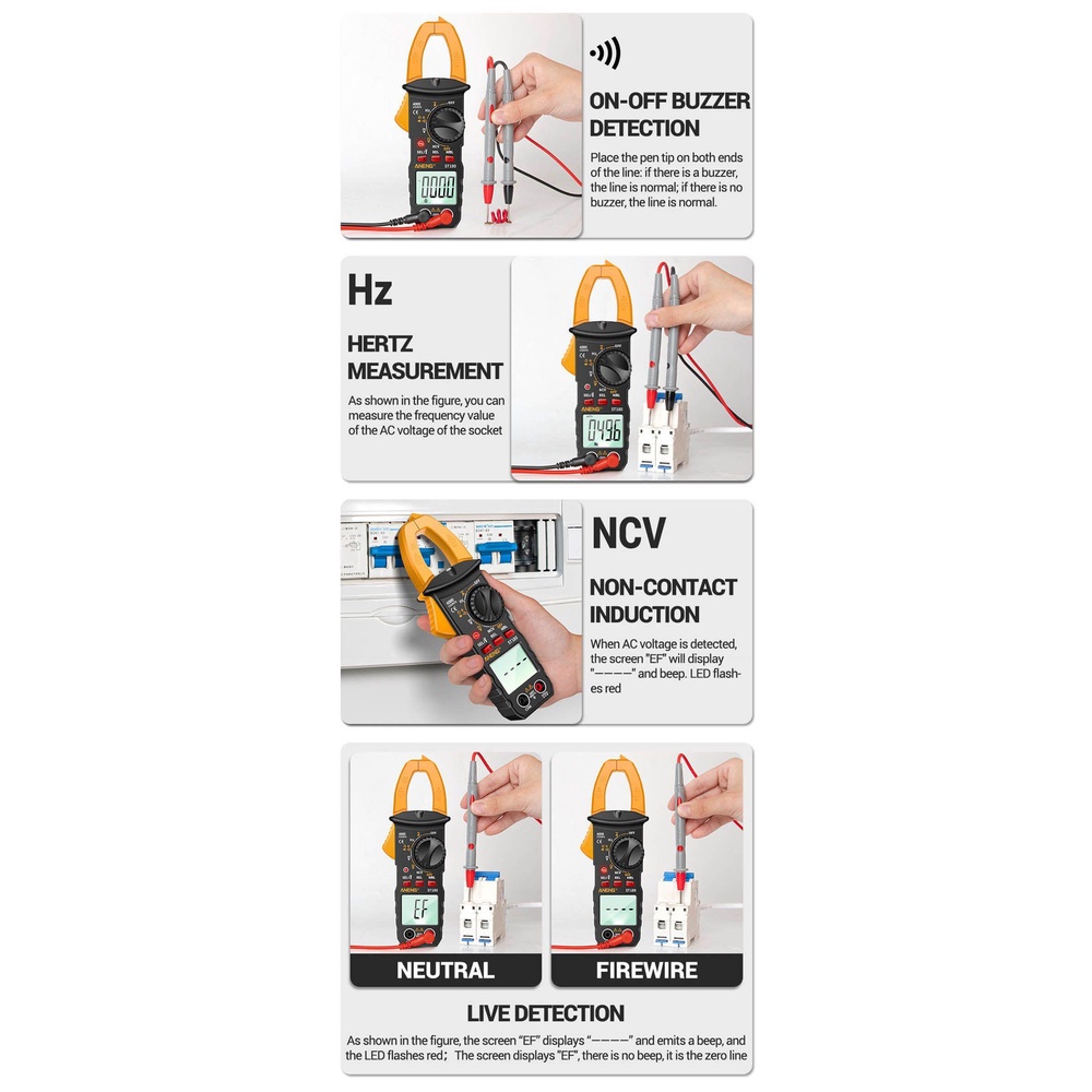 Solighter Digital Clamp Meter ANENG ST180 Amp Hz Kapasitansi NCV Ohm Test Mobil Amp DC/AC Ammeter