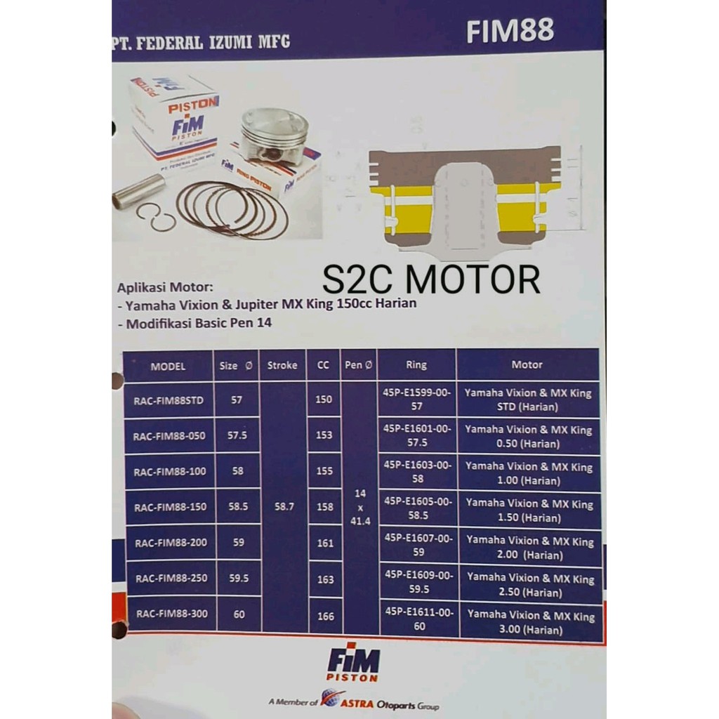 Piston Kit Vixion Fim88 Harian