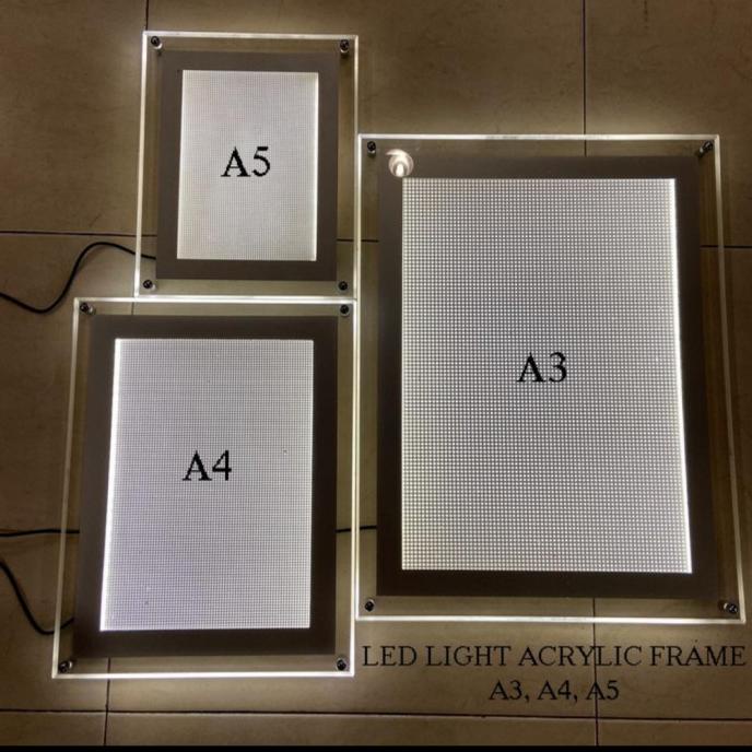 Frame / Bingkai Foto Acrylic A4 Dengan Lampu Led