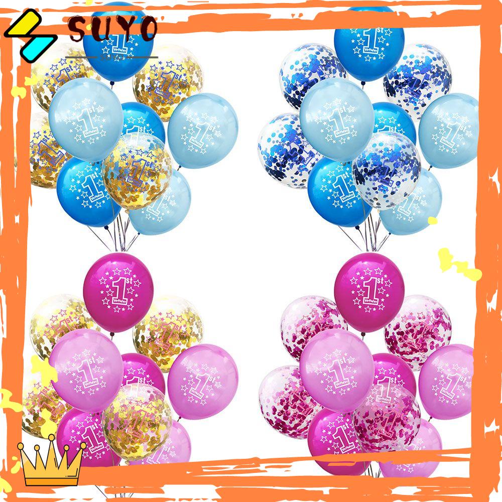 Suyo 10pcs / Set Balon Latex Motif Angka 1 Warna Biru / Pink Untuk Dekorasi Pesta Ulang Tahun