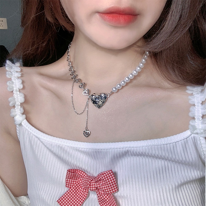 Necklace Accessories Trendy Light Luxury Pearl Love Stitching Clavicle Chain