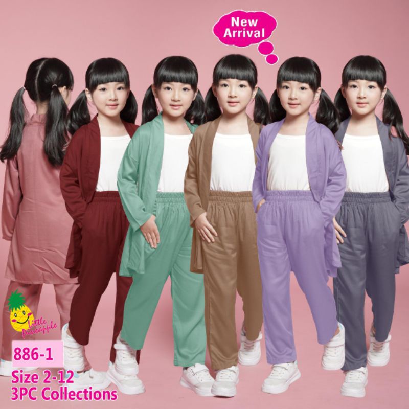 Little Pineapple Baju Pakaian Set Setelan Anak Perempuan Cewek Cewe 3in1 886-1
