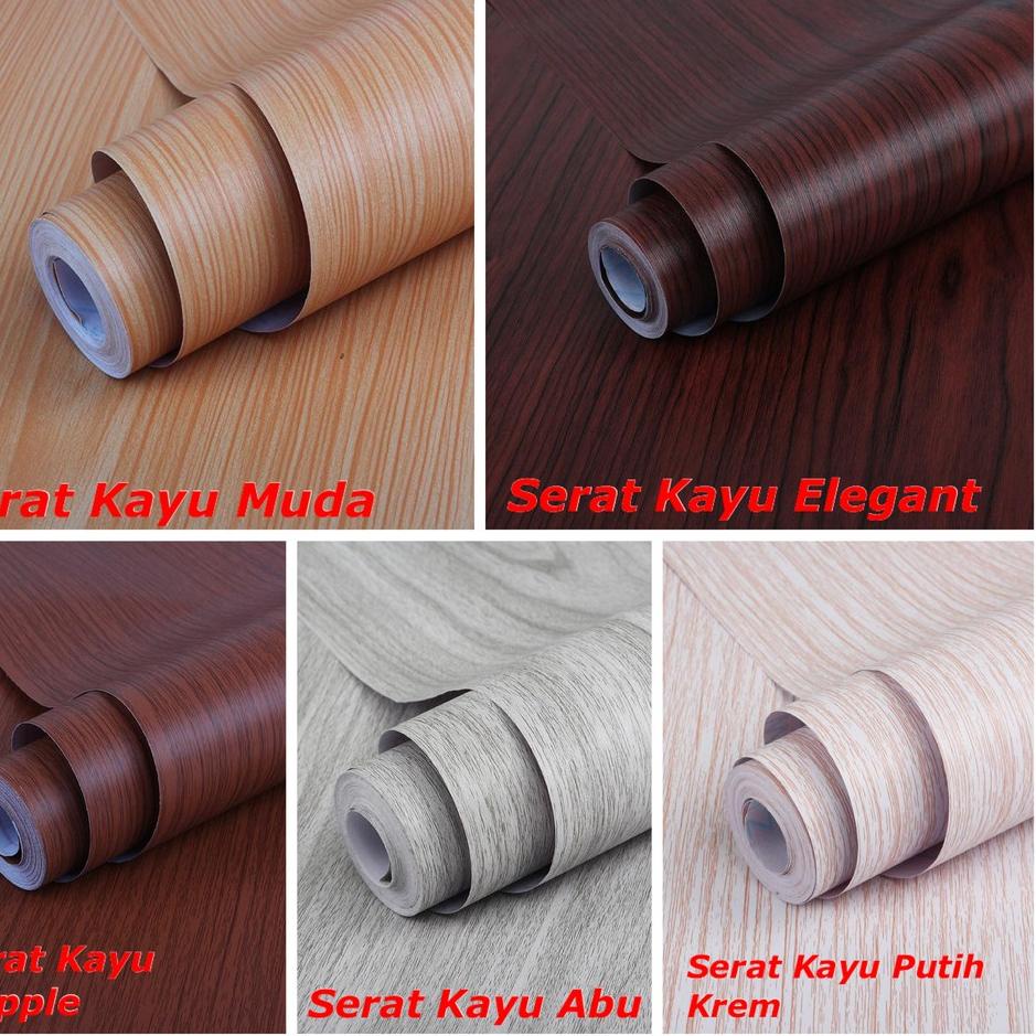 WALLPAPER DINDING UKURAN 45 cm x 10 M Motif SERAT KAYU COKLAT PUTIH ABU KREM