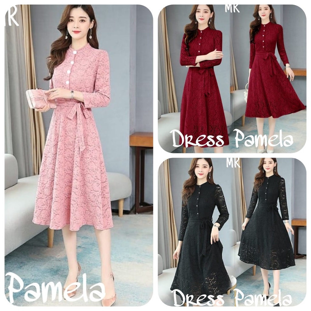 DRESS FLOWIE (D8547) Dress  Pesta Wanita Brukat Motif Bunga Bunga Panjang Kondangan Pantai Ala Korea