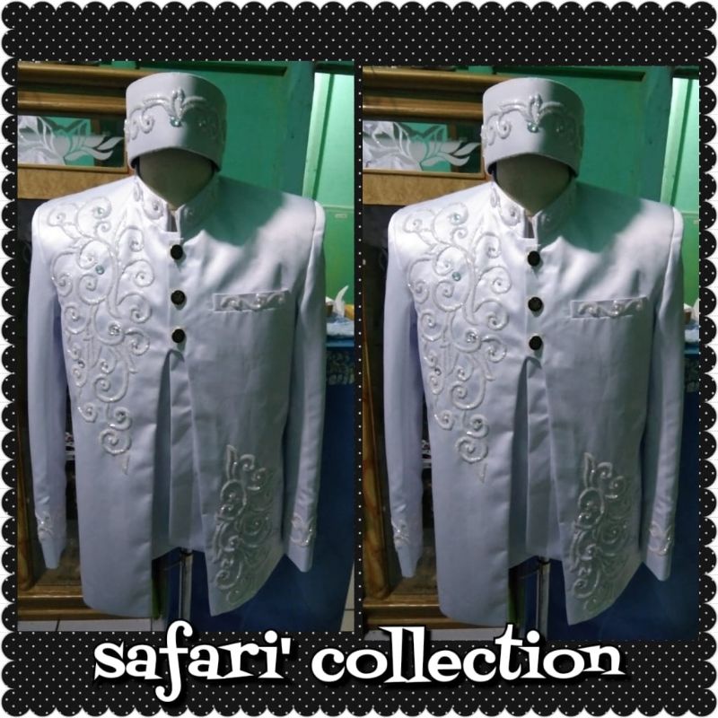 BESKAP PENGANTIN AKAD PUTIH Payet/beskap kancing 3 payet