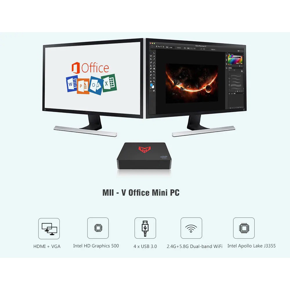 MII-V Mini PC - Intel Apollo Lake J3355 RAM 4GB ROM 64GB - VGA - HDMI - Mini PC 4GB/64GB HDMI + VGA