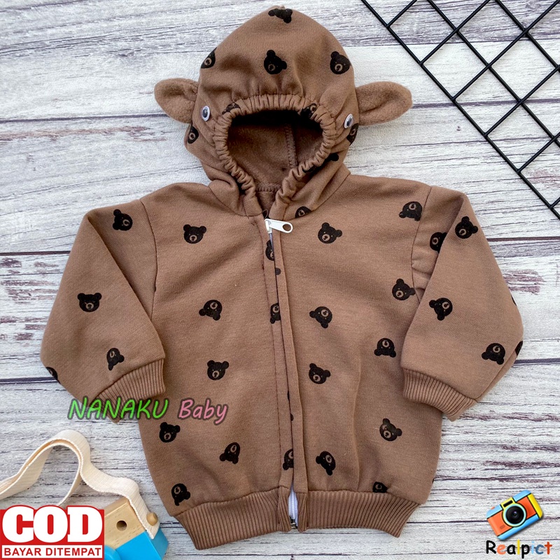 Jaket Bayi Bahan Sweater Mantel Bayi Hangat Kupluk Kuping Anak Usia 0-6 Bulan Anababy