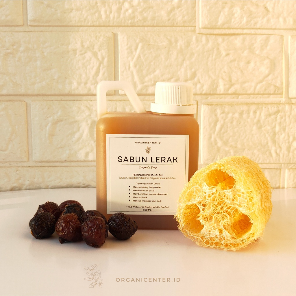 Sabun Lerak Cair 500 ml Alami Organicenter Deterjen Cuci Piring Pakaian Bayi Batik Clodi Menspad Pel Zero Waste