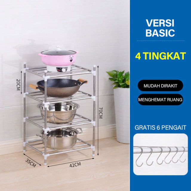 RAK PENYIMPANAN PERALATAN DAPUR MULTILAYER / RAK STAINLESS DAPUR 4 SUSUN TAHAN BERAT VD